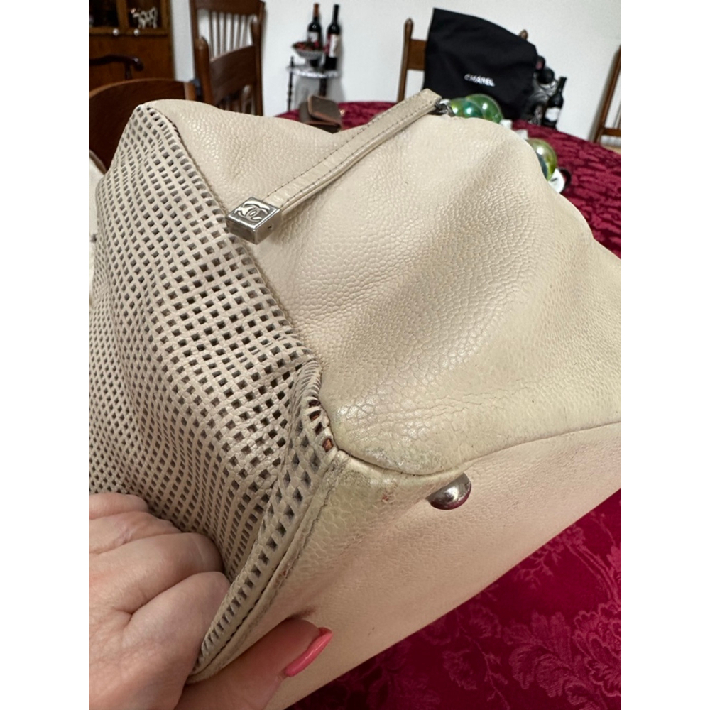 CHANEL Beige Perforated Leather Satchel Bowler Bag - Picture 10 of 16